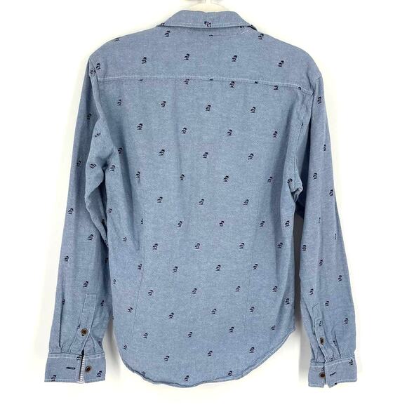 Zara Man Denim Couture Blue Casual Collared Shirt Medium Palm Print Slim Fit - Picture 2 of 4